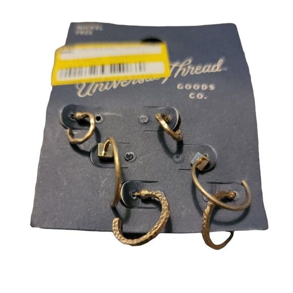 Universal Thread Womens Golden Nickel Free Metal Round Hoop 3 Pair Earring Set - Picture 1 of 4